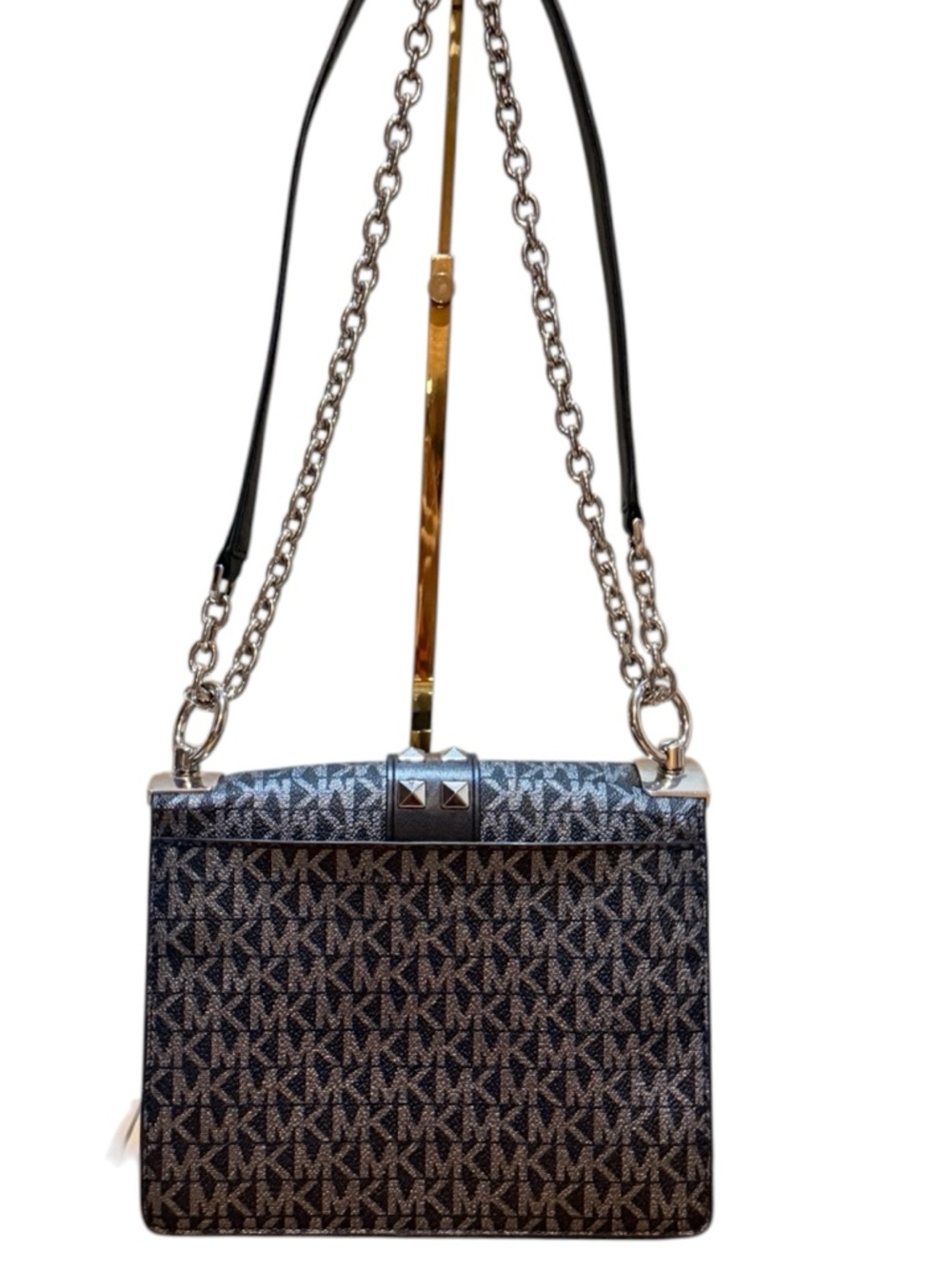 MICHAEL KORS Greenwich Small Studded Metallic Logo Crossbody Bag 🖤🩶🖤 - Picture 4 of 8